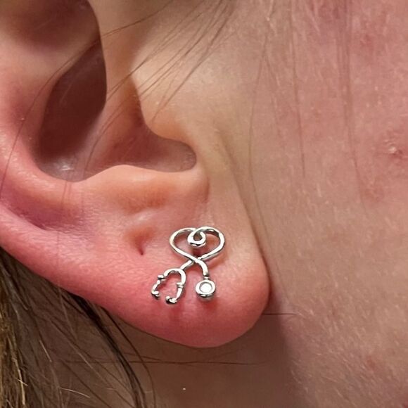Sterling Silver S925 Stethoscope Drop Earrings - Picture 4 of 9